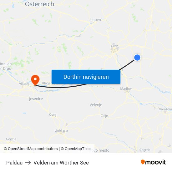 Paldau to Velden am Wörther See map