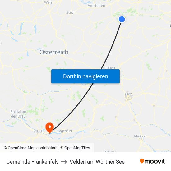 Gemeinde Frankenfels to Velden am Wörther See map