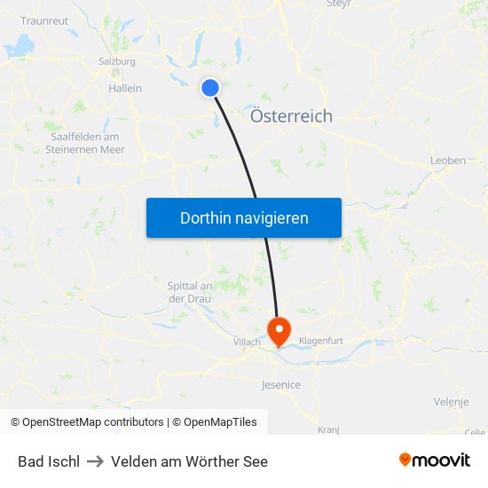 Bad Ischl to Velden am Wörther See map