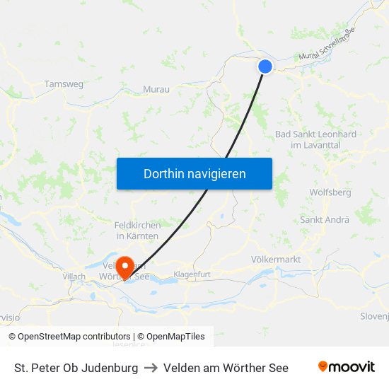 St. Peter Ob Judenburg to Velden am Wörther See map