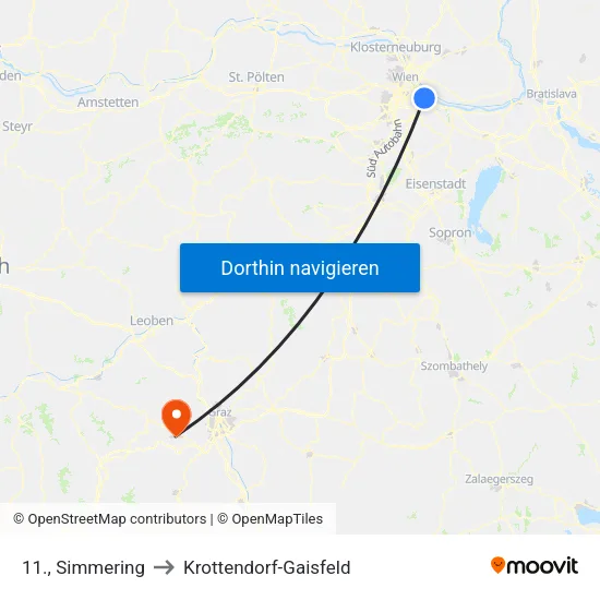 11., Simmering to Krottendorf-Gaisfeld map