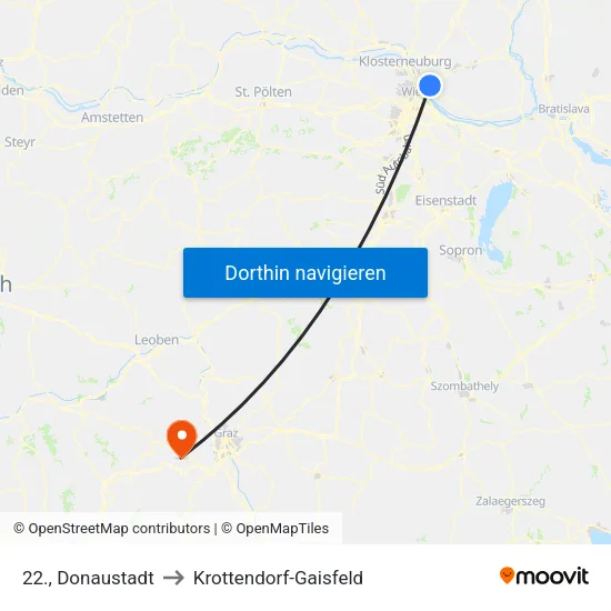 22., Donaustadt to Krottendorf-Gaisfeld map