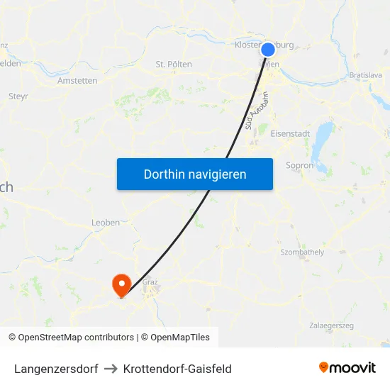 Langenzersdorf to Krottendorf-Gaisfeld map