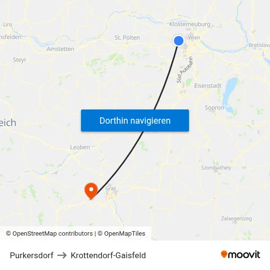 Purkersdorf to Krottendorf-Gaisfeld map