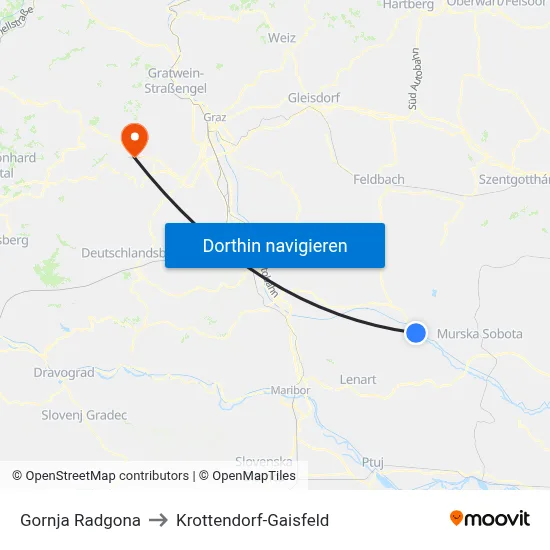 Gornja Radgona to Krottendorf-Gaisfeld map