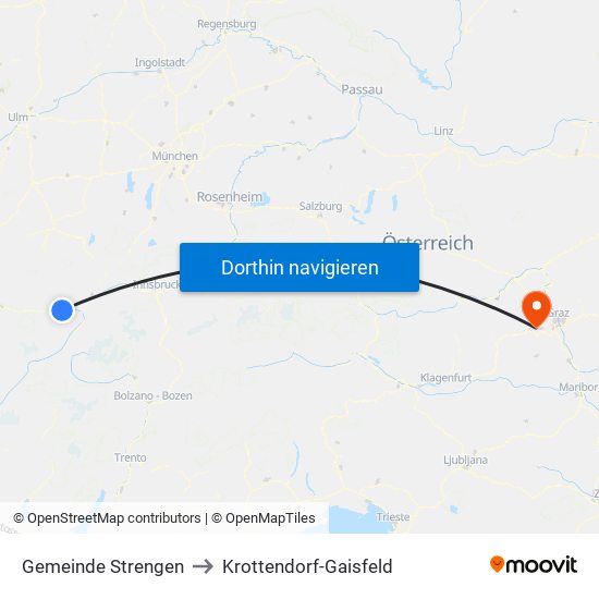 Gemeinde Strengen to Krottendorf-Gaisfeld map