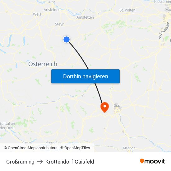 Großraming to Krottendorf-Gaisfeld map