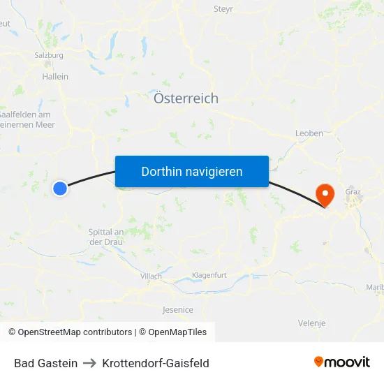 Bad Gastein to Krottendorf-Gaisfeld map