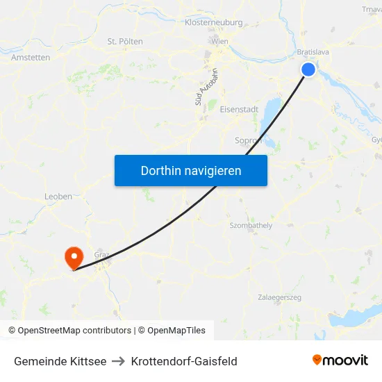 Gemeinde Kittsee to Krottendorf-Gaisfeld map