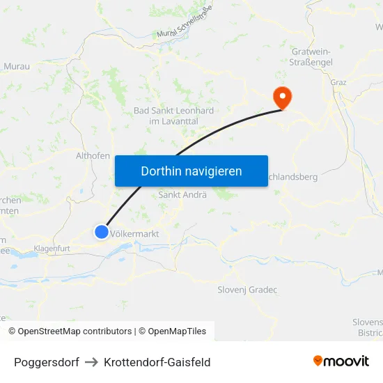 Poggersdorf to Krottendorf-Gaisfeld map