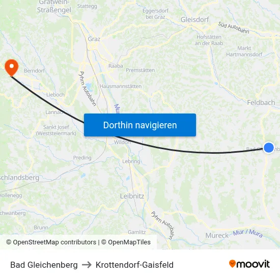 Bad Gleichenberg to Krottendorf-Gaisfeld map
