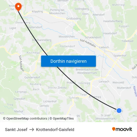 Sankt Josef to Krottendorf-Gaisfeld map