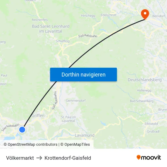 Völkermarkt to Krottendorf-Gaisfeld map