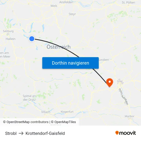Strobl to Krottendorf-Gaisfeld map