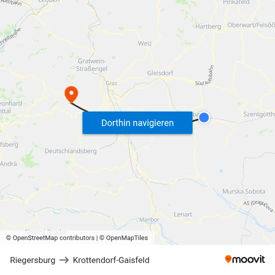 Riegersburg to Krottendorf-Gaisfeld map