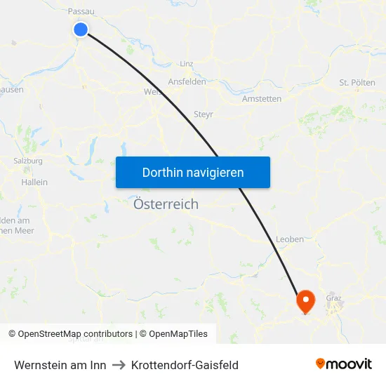 Wernstein am Inn to Krottendorf-Gaisfeld map