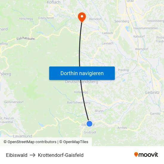 Eibiswald to Krottendorf-Gaisfeld map