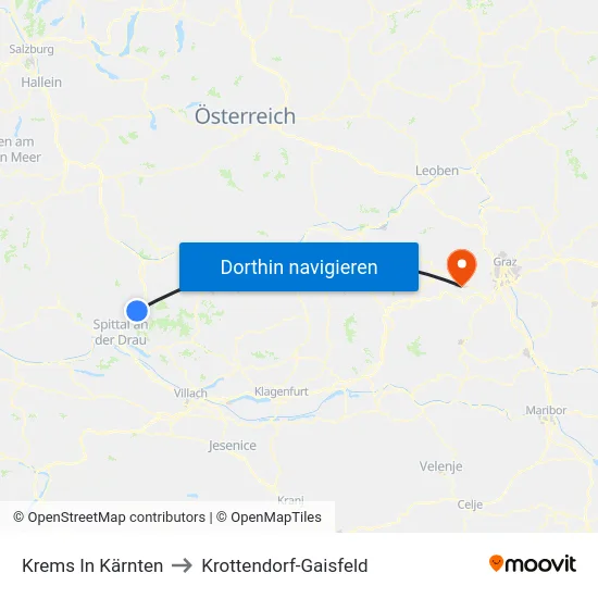 Krems In Kärnten to Krottendorf-Gaisfeld map