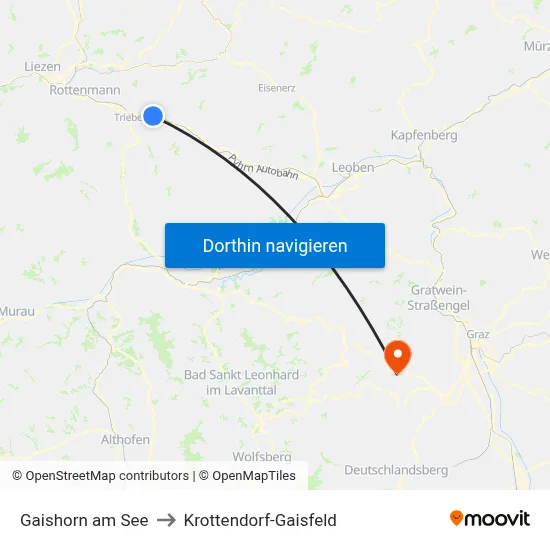 Gaishorn am See to Krottendorf-Gaisfeld map