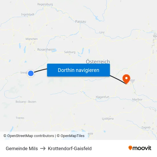 Gemeinde Mils to Krottendorf-Gaisfeld map