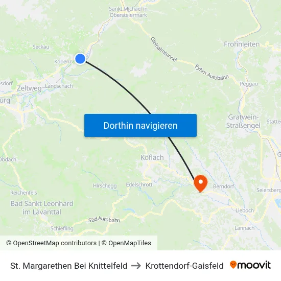 St. Margarethen Bei Knittelfeld to Krottendorf-Gaisfeld map