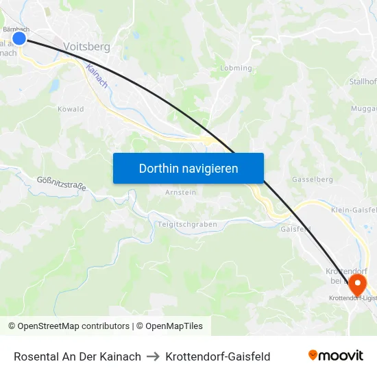 Rosental An Der Kainach to Krottendorf-Gaisfeld map
