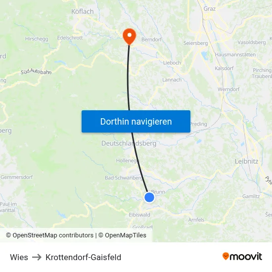 Wies to Krottendorf-Gaisfeld map