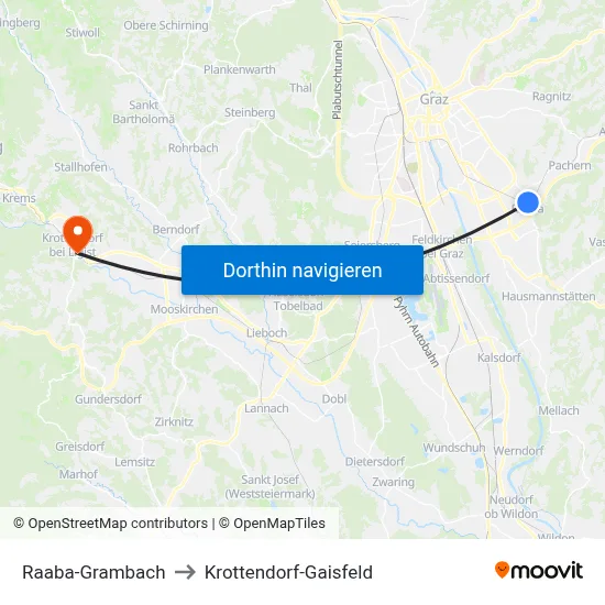 Raaba-Grambach to Krottendorf-Gaisfeld map