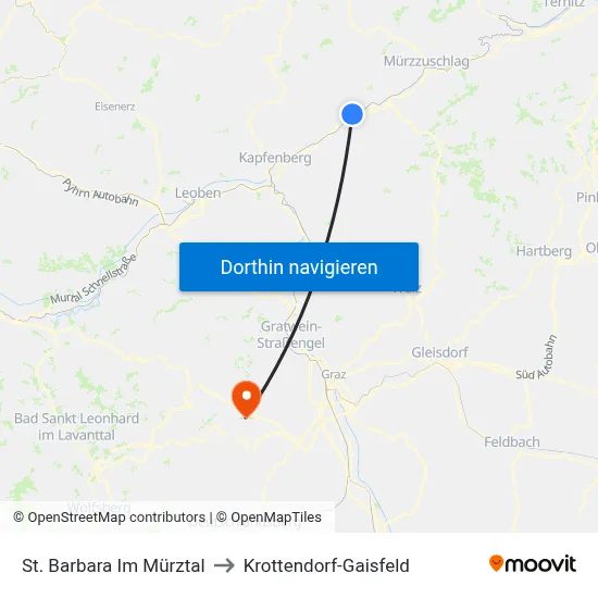 St. Barbara Im Mürztal to Krottendorf-Gaisfeld map
