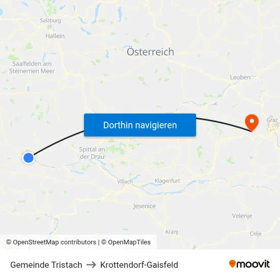 Gemeinde Tristach to Krottendorf-Gaisfeld map