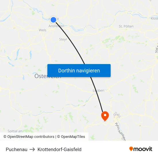 Puchenau to Krottendorf-Gaisfeld map