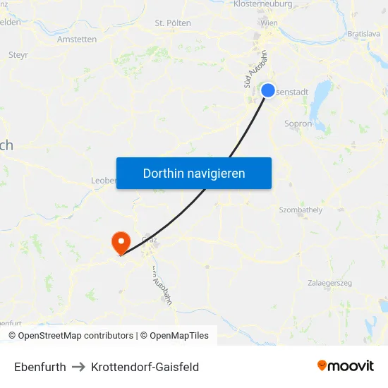Ebenfurth to Krottendorf-Gaisfeld map