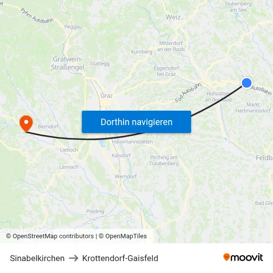Sinabelkirchen to Krottendorf-Gaisfeld map