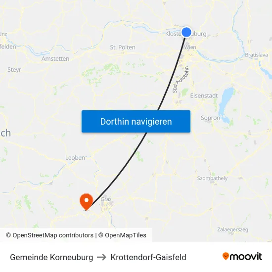 Gemeinde Korneuburg to Krottendorf-Gaisfeld map