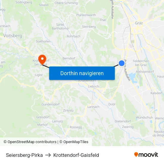 Seiersberg-Pirka to Krottendorf-Gaisfeld map