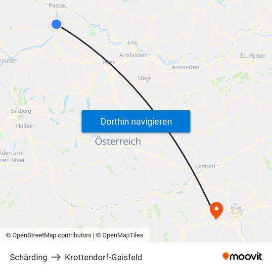 Schärding to Krottendorf-Gaisfeld map