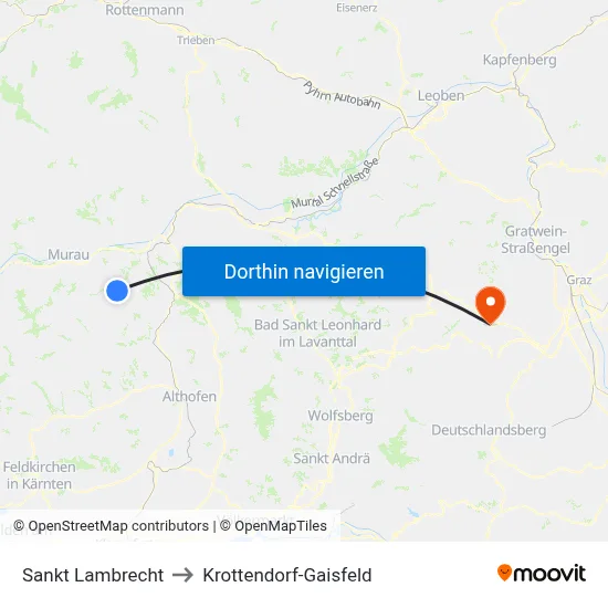 Sankt Lambrecht to Krottendorf-Gaisfeld map