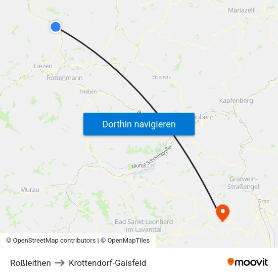 Roßleithen to Krottendorf-Gaisfeld map