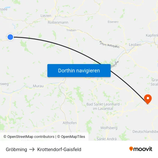 Gröbming to Krottendorf-Gaisfeld map