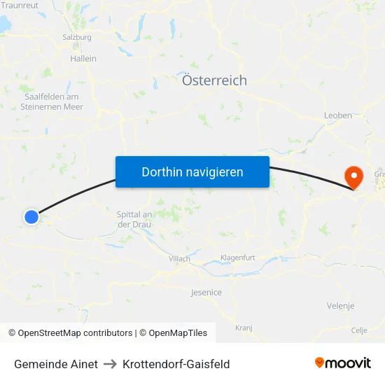 Gemeinde Ainet to Krottendorf-Gaisfeld map