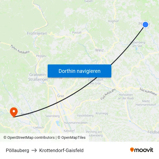 Pöllauberg to Krottendorf-Gaisfeld map