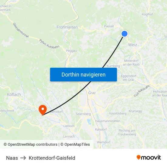 Naas to Krottendorf-Gaisfeld map