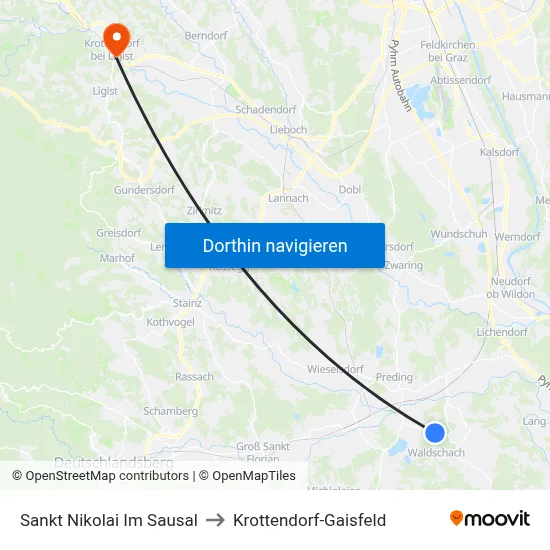 Sankt Nikolai Im Sausal to Krottendorf-Gaisfeld map