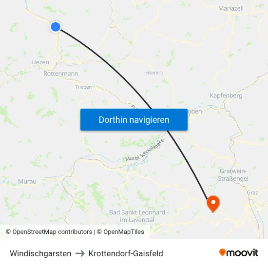 Windischgarsten to Krottendorf-Gaisfeld map