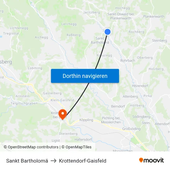 Sankt Bartholomä to Krottendorf-Gaisfeld map