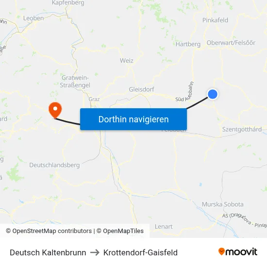 Deutsch Kaltenbrunn to Krottendorf-Gaisfeld map