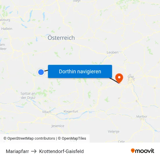 Mariapfarr to Krottendorf-Gaisfeld map