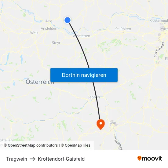 Tragwein to Krottendorf-Gaisfeld map