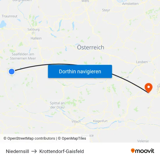 Niedernsill to Krottendorf-Gaisfeld map