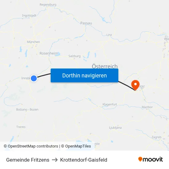Gemeinde Fritzens to Krottendorf-Gaisfeld map